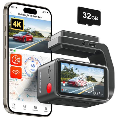 REDTIGER F4 Dash Cam 4K UHD, GPS, Wi-Fi e Visão Noturna