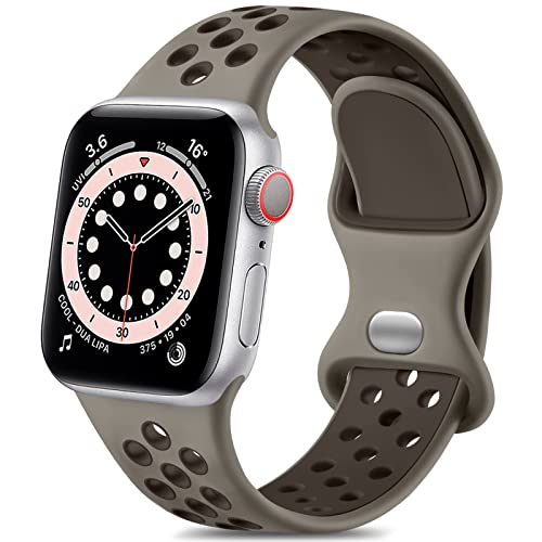 Lerobo Pulseira de Silicone Respirável para Apple Watch (Cinza Oliva/Cinza Café)