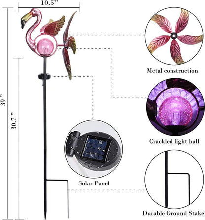 Afirst Girador de vento de flamingo com luz solar