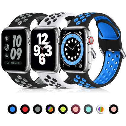 Lerobo Kit com 3 Pulseiras Compatíveis com Apple Watch (Preto Azul, Preto Cinza, Branco Preto)