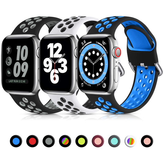 Lerobo Kit com 3 Pulseiras Compatíveis com Apple Watch (Preto Azul, Preto Cinza, Branco Preto)