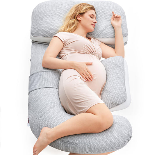 Momcozy Almofada de Gravidez G-Shape Pro Removível Corpo Completo Cinza