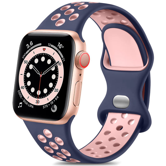 Lerobo Pulseira Silicone Respirável para Apple Watch (Azul/Rosa)