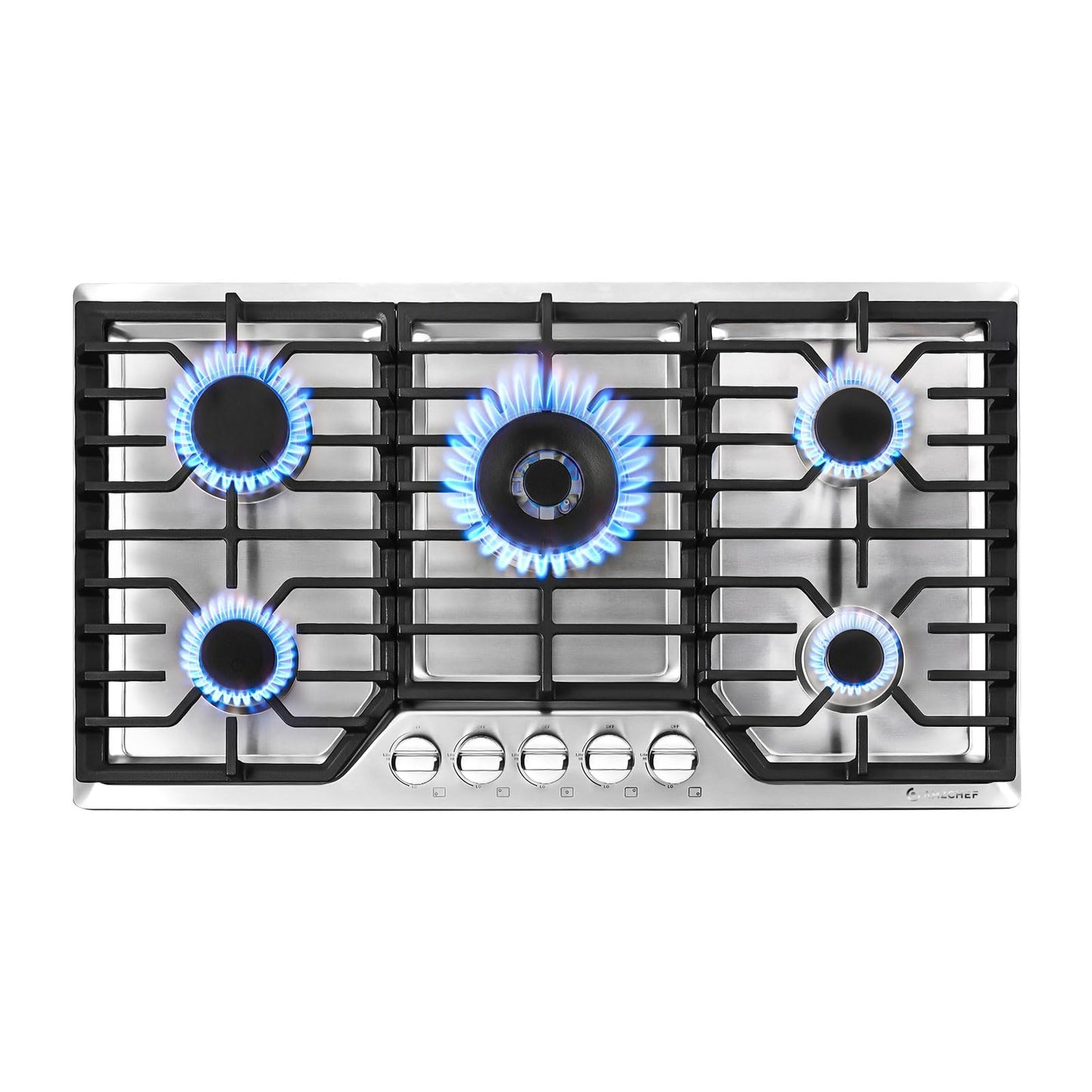 Cooktop a Gás AMZCHEF 36" com 5 Bocas SABAF, Conversível NG/LPG (Inox)