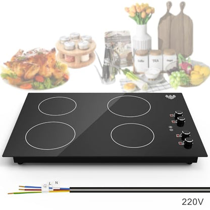 VBGK Cooktop Elétrico 30" Indução 6000W com 4 Bocas, Controle por Botão (Preto)