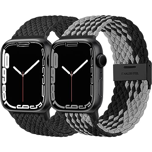 Lerobo 2 Pulseiras Solo Loop Trançada Compatível com Apple Watch (Preto/Preto Cinza)