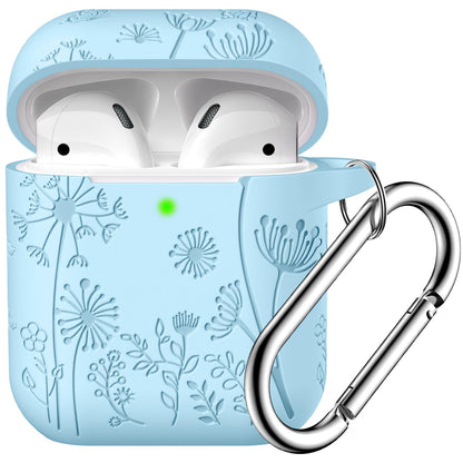 Lerobo Capa Gravada Silicone para AirPods 1ª/2ª Geração com Mosquetão (Azul Céu)