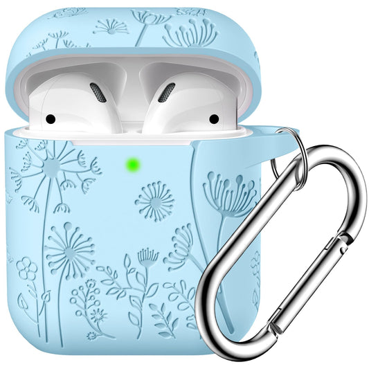 Lerobo Capa Gravada Silicone para AirPods 1ª/2ª Geração com Mosquetão (Azul Céu)