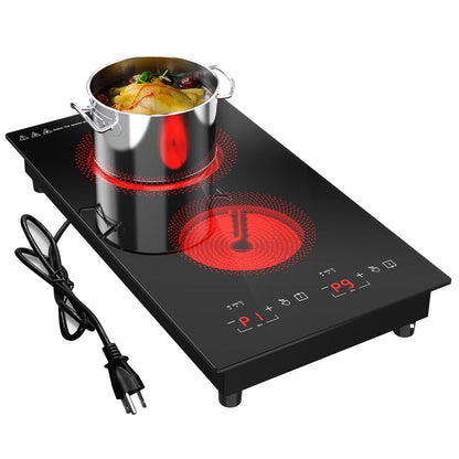 GTKZW Cooktop Elétrico 12" 3000W com 2 Queimadores e Controle Touch (Preto)