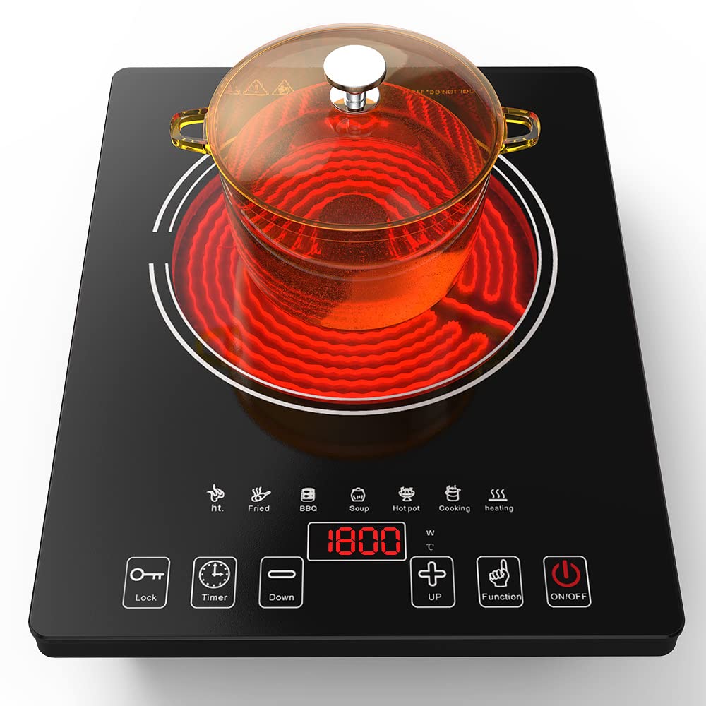 GTKZW Cooktop Elétrico Portátil 1800W com 8 Níveis de Potência e Tela Touch