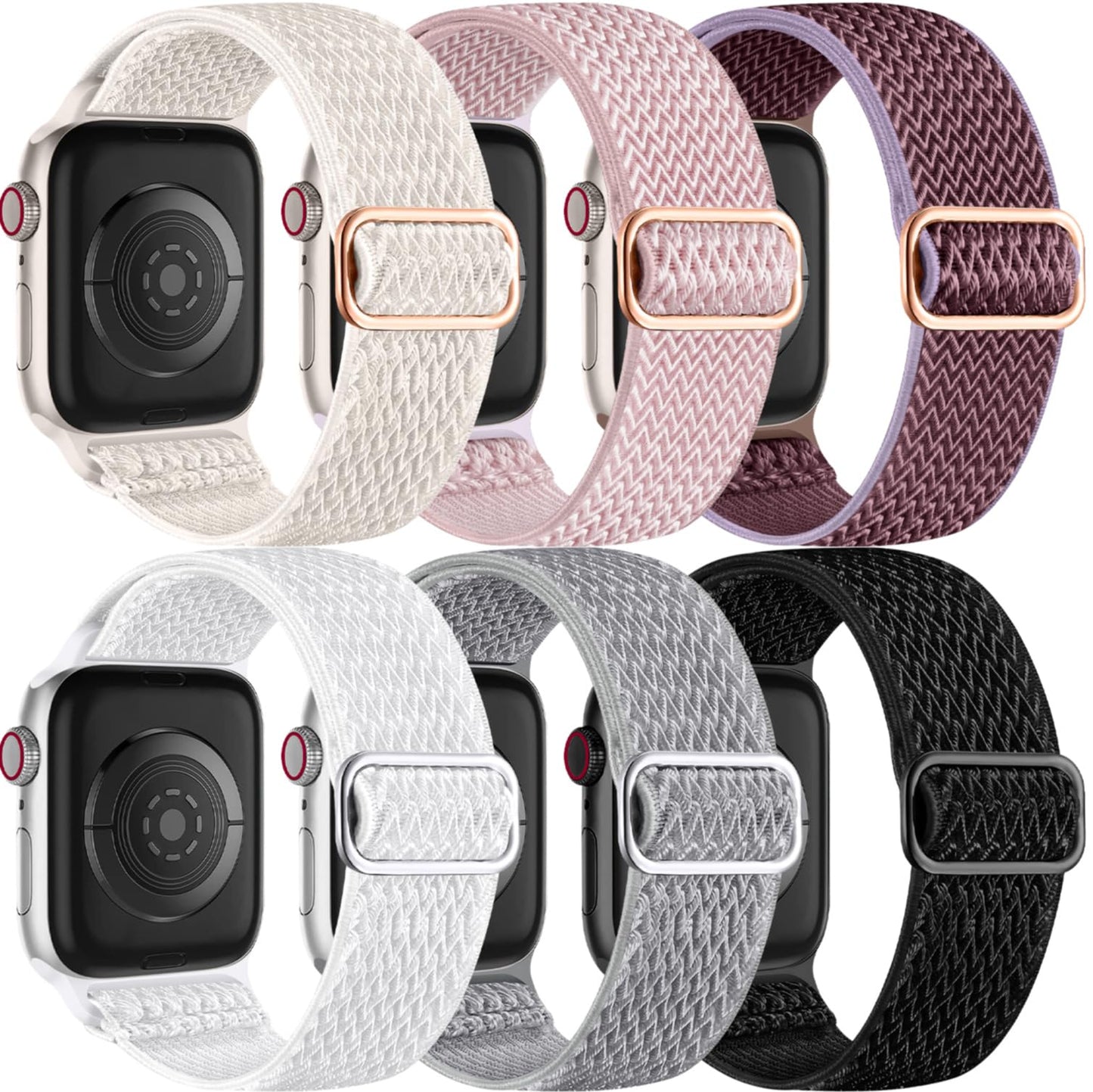 Lerobo 6 Pulseiras Trançadas Solo Loop p/ Apple Watch (Várias Cores)