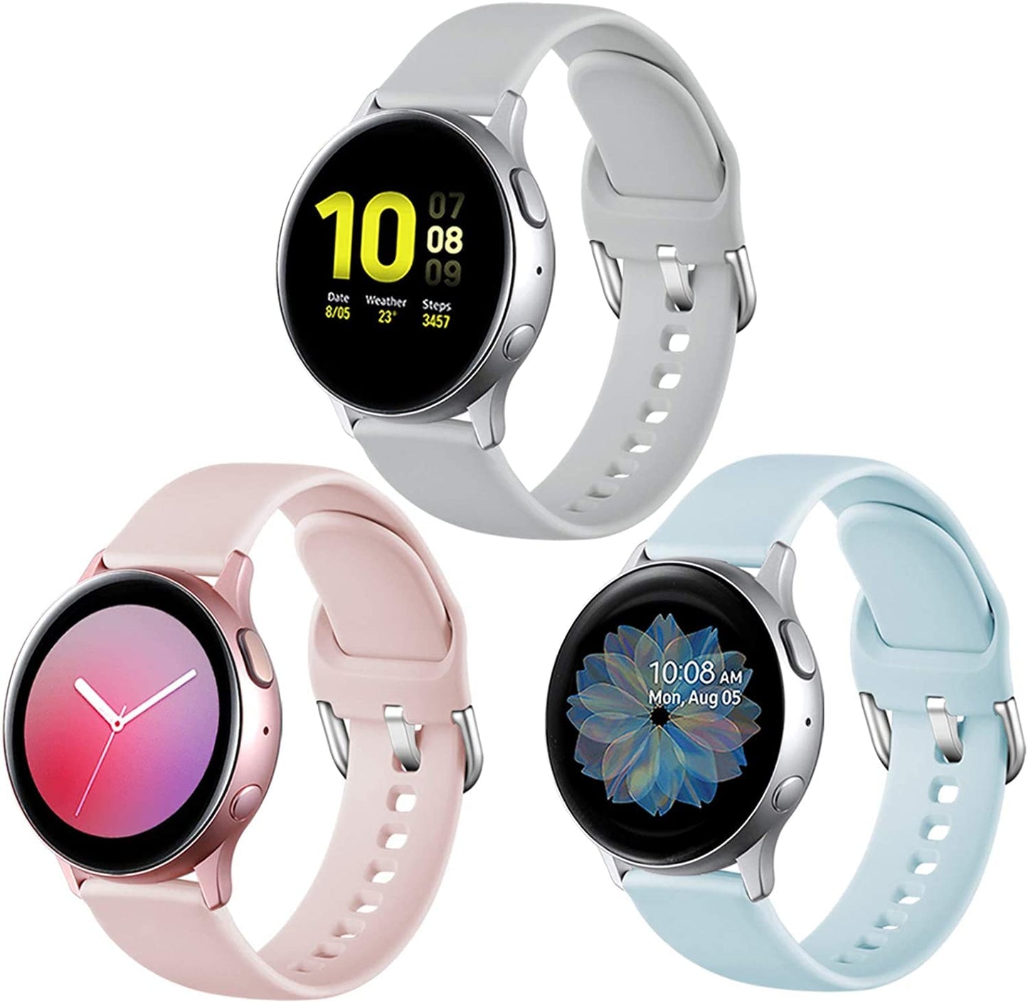 Lerobo Pulseira Silicone 20mm Samsung Galaxy Watch (Cinza/Rosa/Azul)