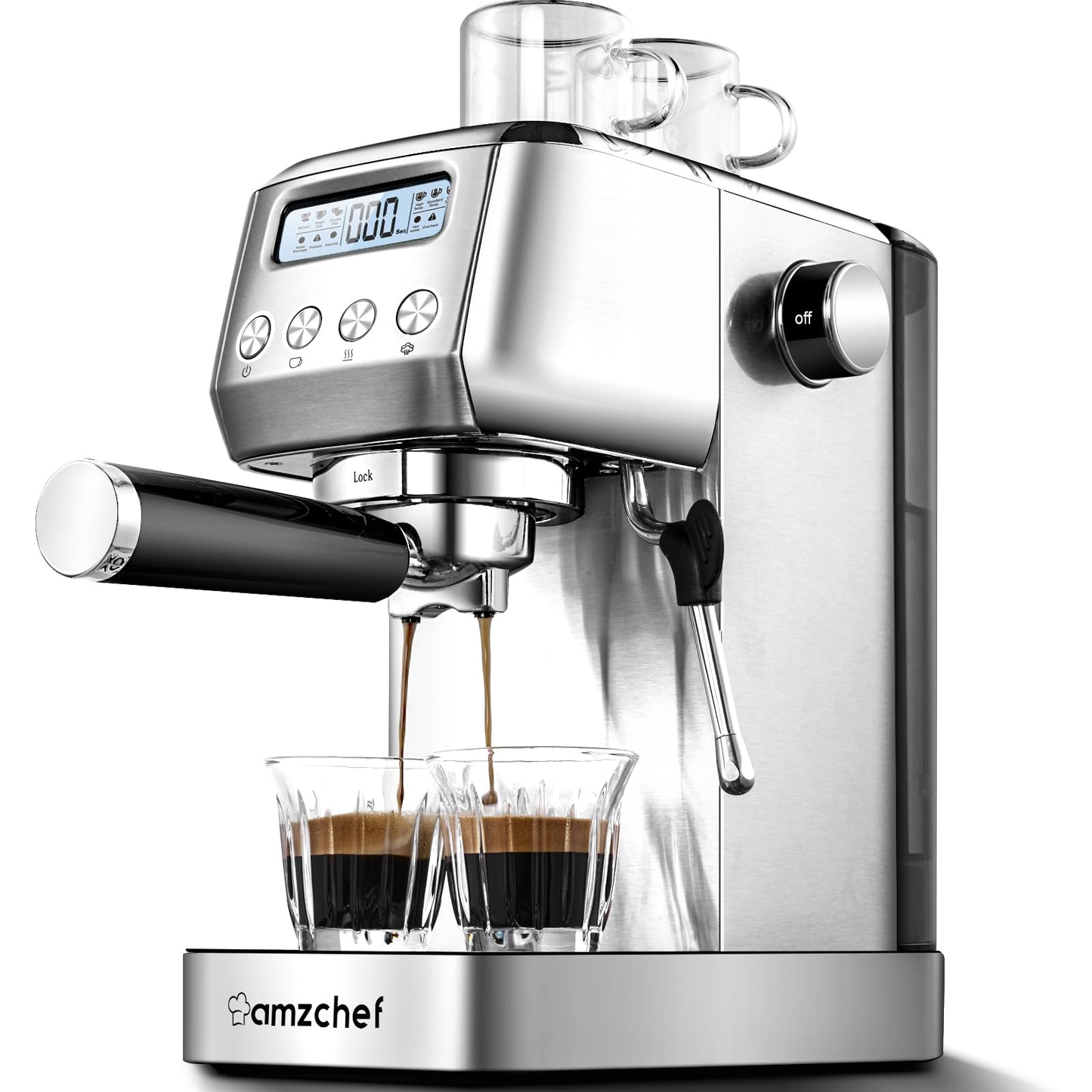 Amzchef Máquina de Espresso 20 Bar com Vaporizador e Painel LCD, Prata