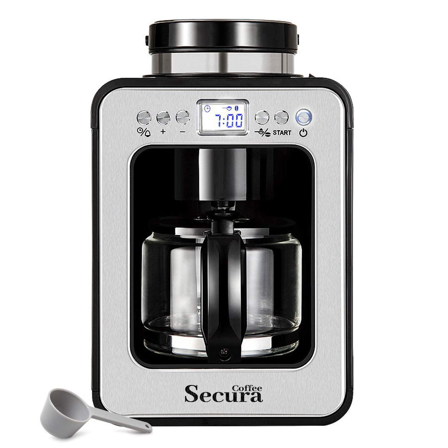 Secura Cafeteira Automática com Moedor e Jarro de Vidro 17oz (Preto)