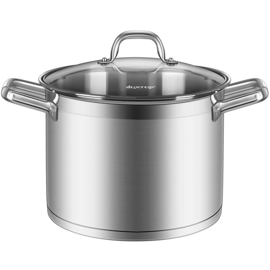 Duxtop Panela de Aço Inoxidável 8.6Qt, Compatível com Indução, Tampa de Vidro