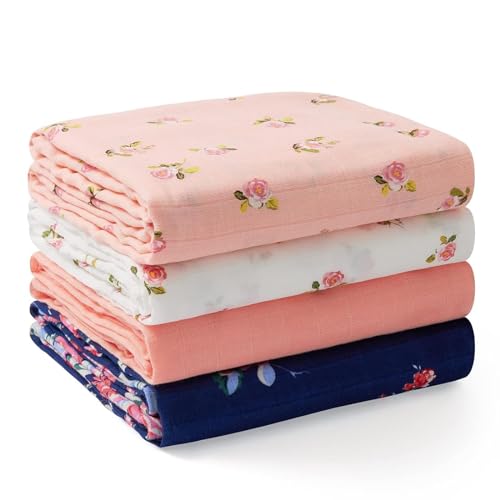 Momcozy Cobertores Swaddle de Musselina Floral, 47 x 47 polegadas, Pacote com 4