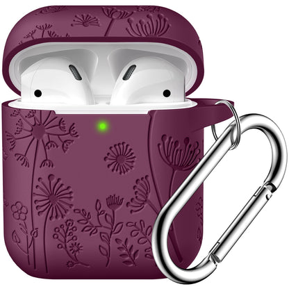 Lerobo Capa Floral Silicone Compatível com AirPods 1ª/2ª Geração (Vermelho Purpúreo)