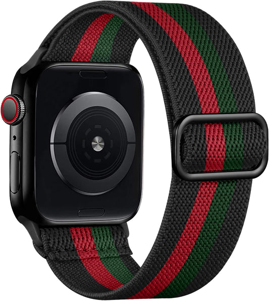 Lerobo Pulseira Trançada de Nylon p/ Apple Watch (Preto/Vermelho/Verde)