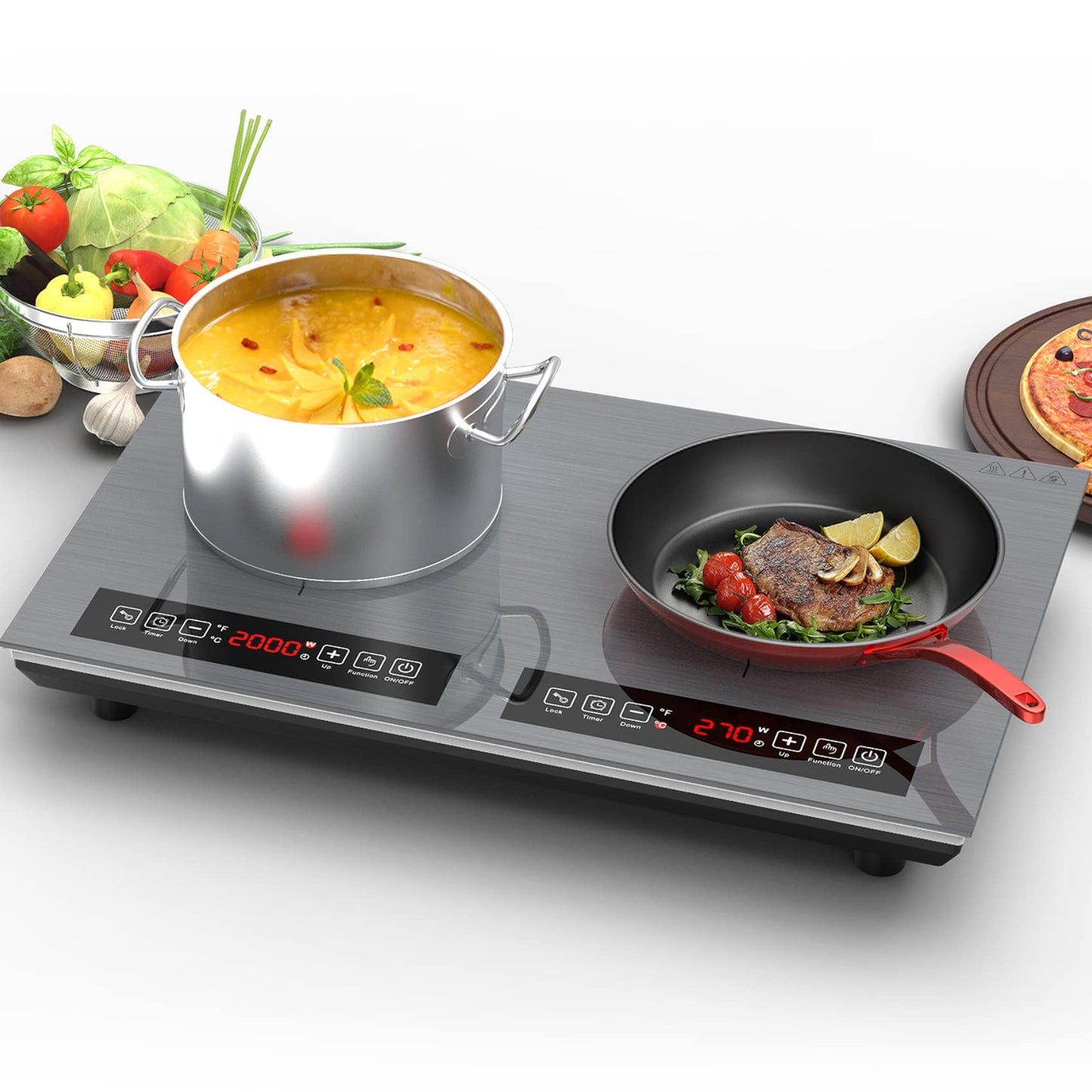 GTKZW Cooktop de Indução Duplo 24" 4000W com 2 Queimadores e Tela Touch