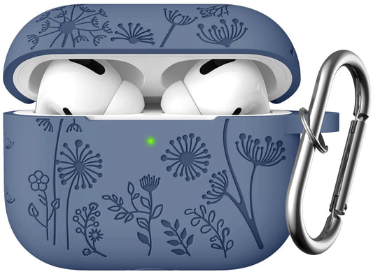 Lerobo Capa Gravada p/ AirPods Pro 1/2 Geração com Mosquetão (Cinza Azul)