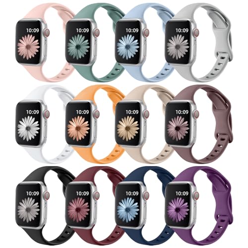 Lerobo 12 Pulseiras Slim Silicone p/ Apple Watch 38-49mm (Cores kit5)