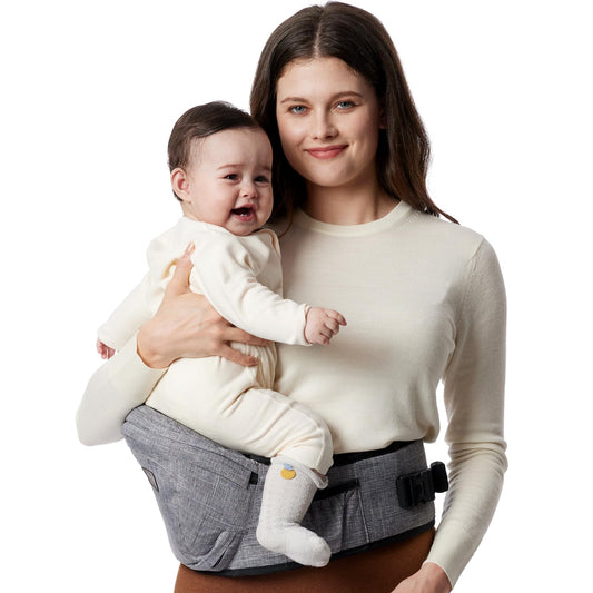 Momcozy Hip Seat Baby Carrier Cinza Médio Ergonomia e Suporte Abdominal