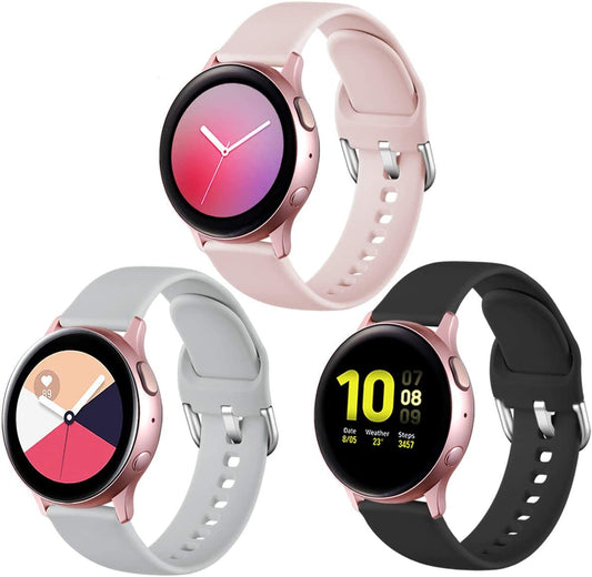 Lerobo 3 Pulseiras de Silicone 20mm para Samsung Galaxy Watch G (Cinza/Rosê/Preta)