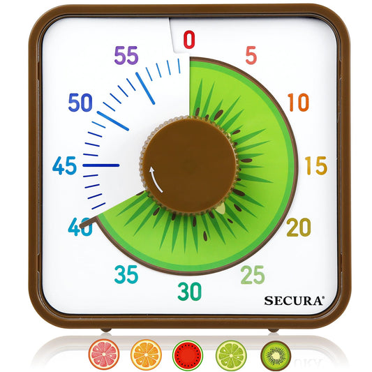 Secura Timer de Frutas Visual para Crianças, 60 Min, Design Kiwi Magnético