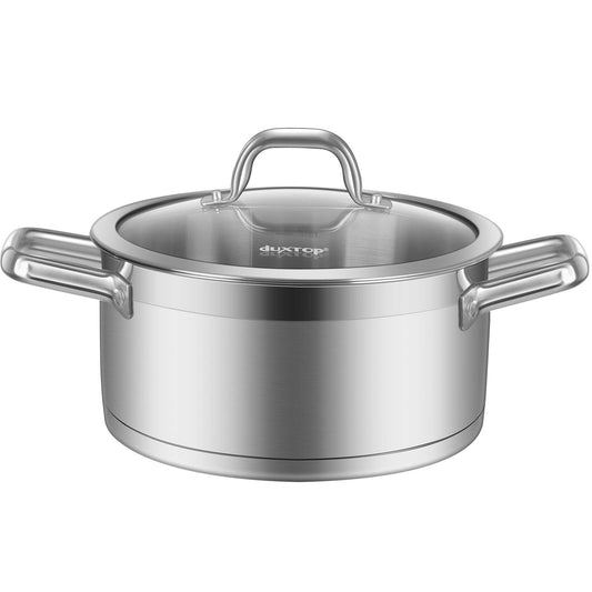 Duxtop Stockpot de Aço Inoxidável 4.2Qt com Tampa de Vidro, Pronto para Indução