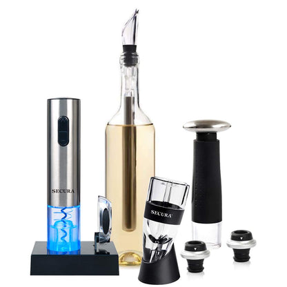 Secura Kit de Acessórios para Vinho com Abridor Elétrico e Aerador (12 peças)