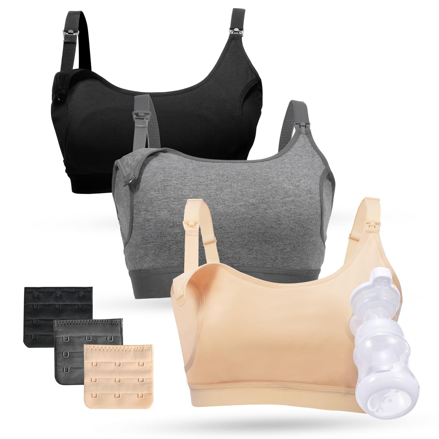 Momcozy Pumping Bra, 3 Peças (Preto, Cinza, Pele) para Amamentação e Extração