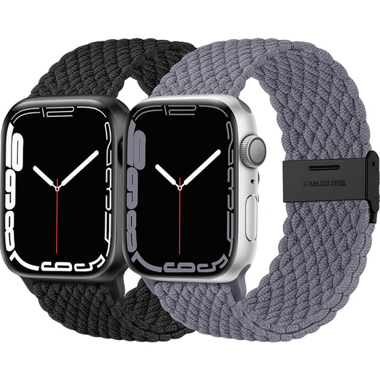 Lerobo 2 Pack Pulseiras Trançadas Compatíveis com Apple Watch (Preto/Cinza)