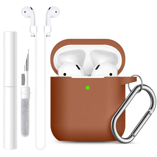 Lerobo Capa p/ AirPods 1/2 c/ Kit Limpeza e Cordão Anti-Perda (Marrom)