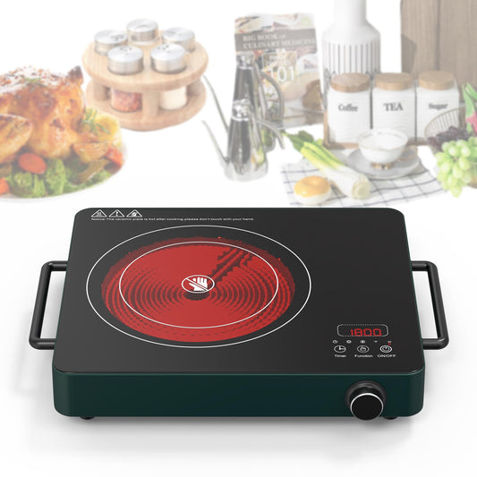 VBGK Cooktop Elétrico 1800W com 9 Níveis de Potência e Timer (Verde)