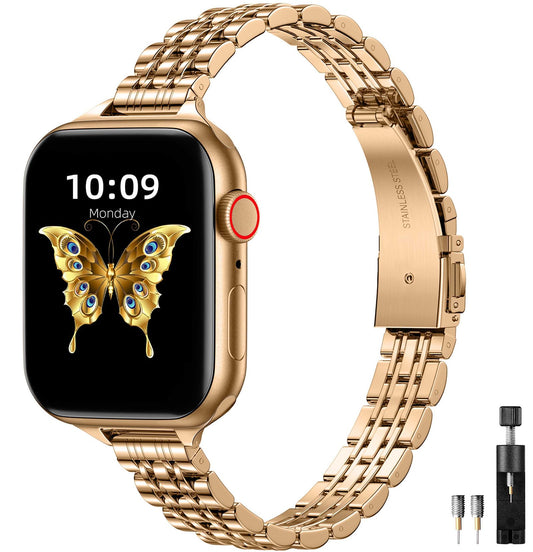 Lerobo Pulseira de Aço Inoxidável Slim p/ Apple Watch 38-49mm (Royal Gold)