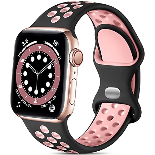 Lerobo Pulseira de Silicone Respirável Compatível com Apple Watch (Preto/Rosa)