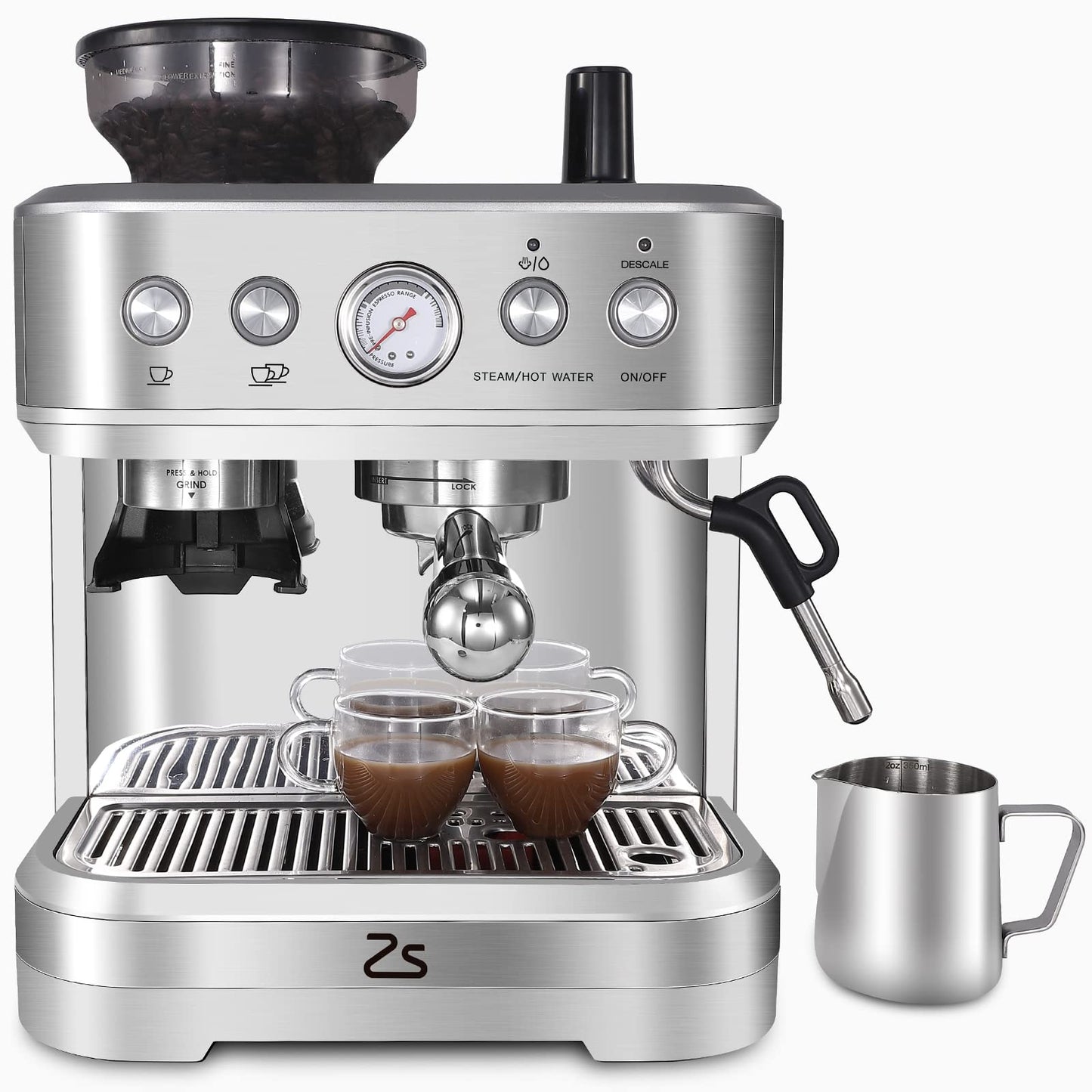 Takywep Máquina de Espresso com Moedor 15 Bar Prata