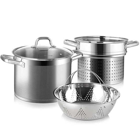 Duxtop Panela de Inox com Cesto para Massa 8,6L com Tampa de Vidro (4PC)