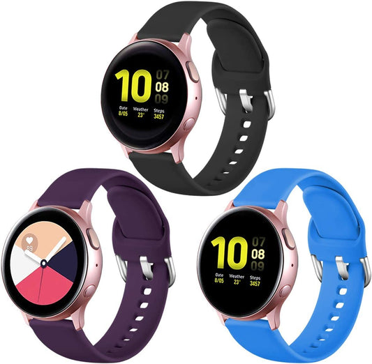 erobo 3 Pack Pulseiras Silicone 20mm p/ Samsung Galaxy Watch (Preto/Azul Royal/Roxo)