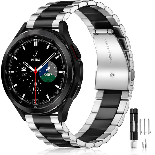 Lerobo Pulseira de Aço Inoxidável para Samsung Galaxy Watch 4/5/6/7 (Preto/Prata)