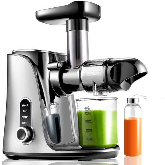 AMZCHEF Juicer Cold Press com 2 Modos e Garrafa 500ML (Cinza)