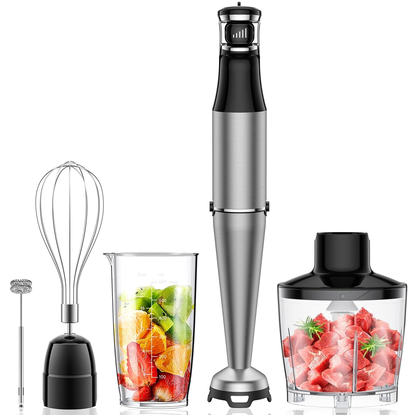 Mixer de Imersão Turelar 800W, 5 em 1, Velocidade Variável, Aço Inox