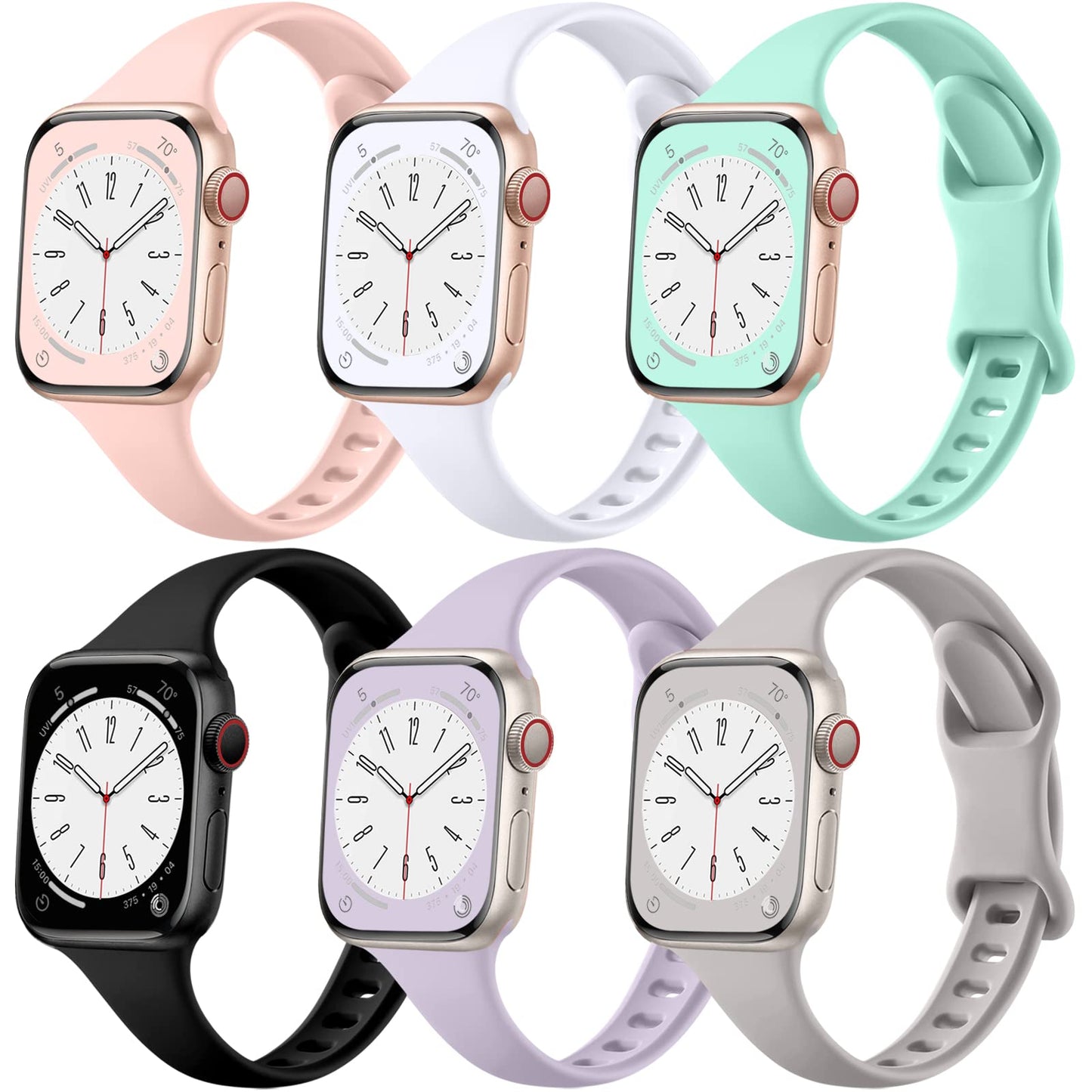 Lerobo 6 Pulseiras Slim p/ Apple Watch 38-49mm (Cores Diversas)