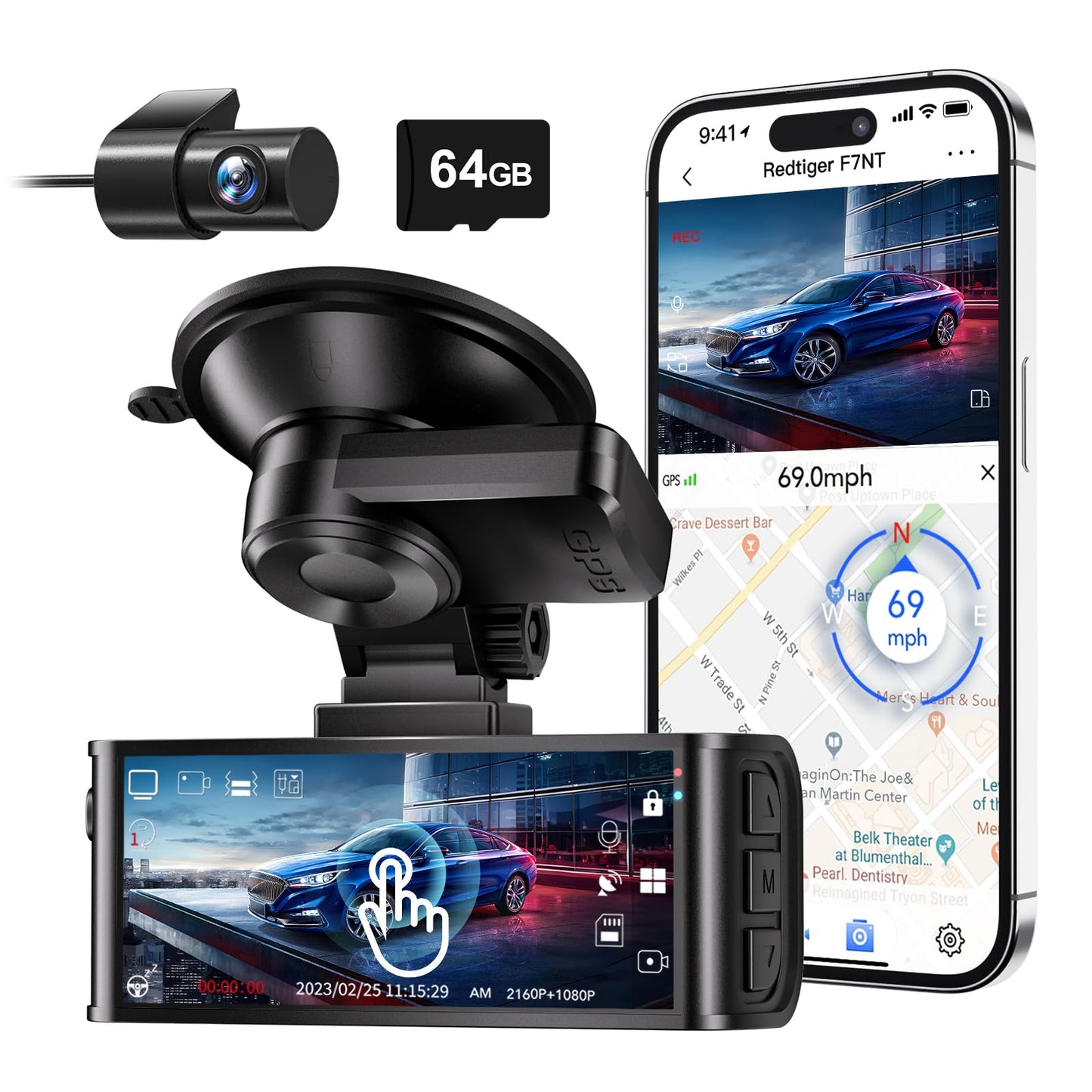 REDTIGER F7N Touch Dash Cam 4K Dual, Wi-Fi 5.8GHz e GPS