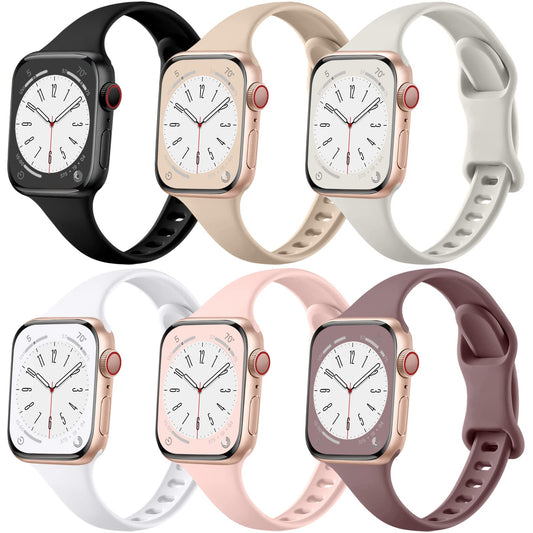 Lerobo 6 Pulseiras Slim de Silicone Compatíveis com Apple Watch (Cores Variadas)