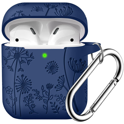 Lerobo Capa Gravada Silicone para AirPods 1ª/2ª Geração com Mosquetão (Azul Meia-Noite)