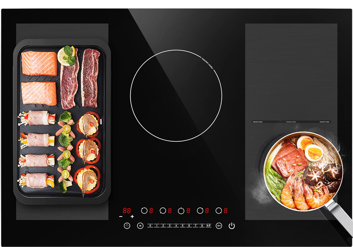 GTKZW Cooktop de Indução 30" 9000W com 5 Queimadores e 2 Zonas Bridge