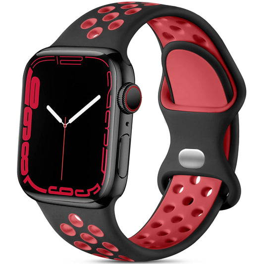 Lerobo Pulseira de Silicone Respirável para Apple Watch (Preto/Vermelho)