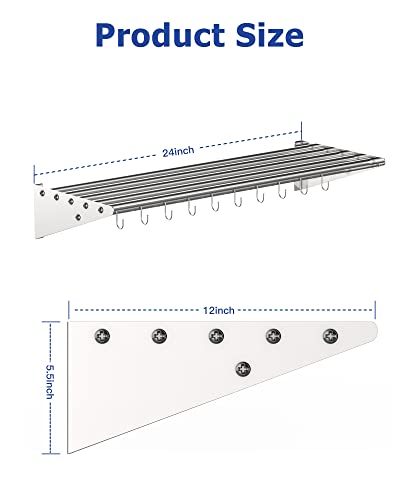 Takywep Suporte de Parede Inox 61cm com Ganchos para Panelas