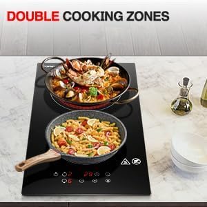 AMZCHEF Cooktop Elétrico de 2 Bocas 12" com 9 Níveis de Potência (Preto)